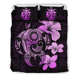 FamilyGater Bedding Set - Cover and Pillow Cases Solomon Islands Hibiscus Plumeria Mix Polynesian Pink Turtle - J1