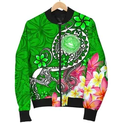 American Samoa Polynesian Bomber Jacket - Turtle Plumeria (Green)