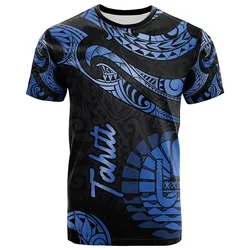 Tahiti Polynesian T shirt - Poly Tattoo Blue Version