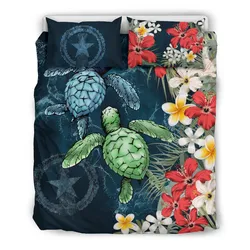 Northern Mariana Islands  Bedding Set - Sea Turtle Tropical Hibiscus And Plumeria A24