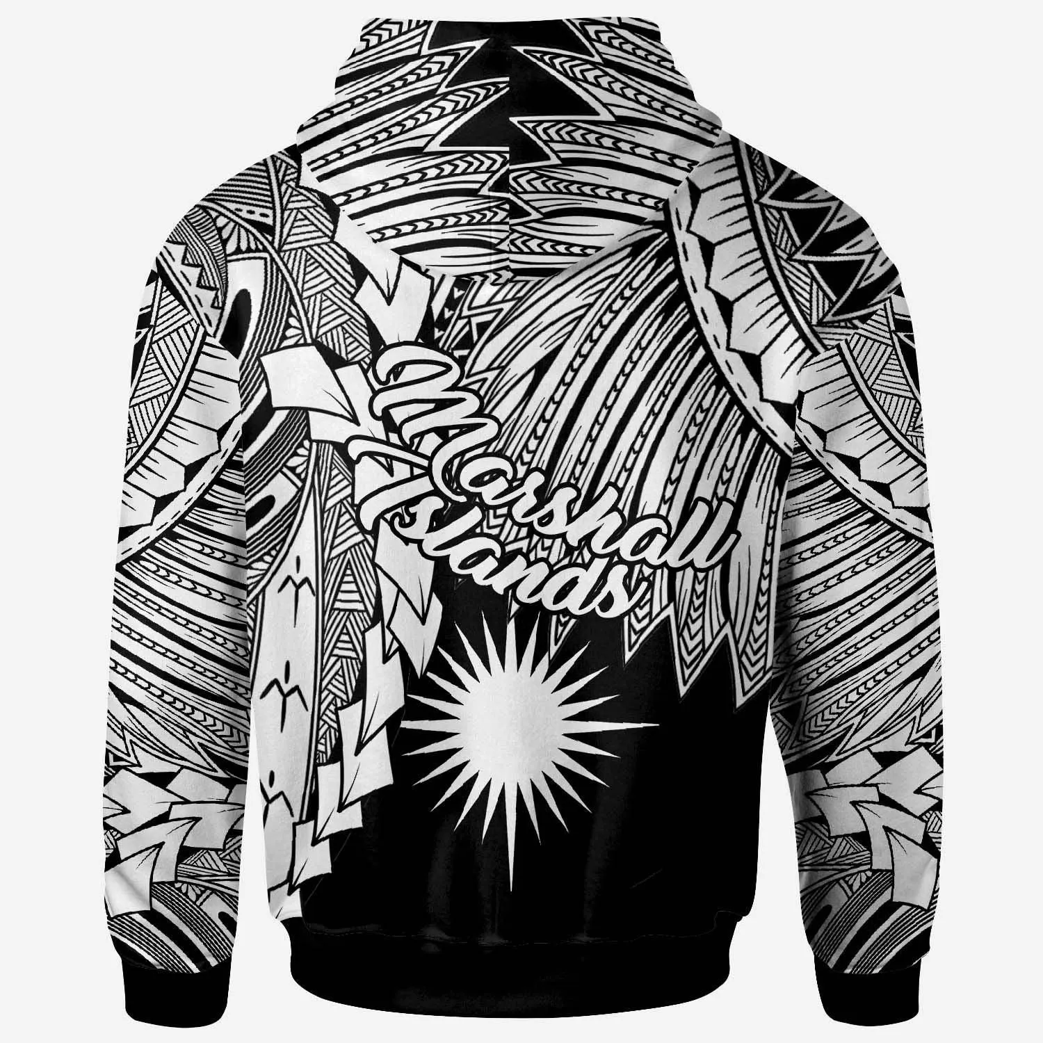 Marshall Islands Polynesian Custom Personalised Hoodie - Tribal Wave Tattoo White