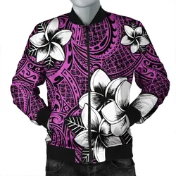 FamilyGater Jacket - Hawaiian Plumeria Tribal Polynesian Bomber Jacket Pink AH - J0R