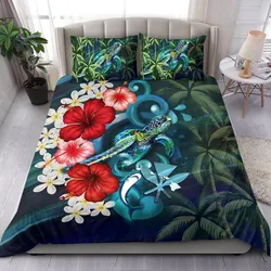 Kanaka Maoli (Hawaiian) Bedding Set - Ocean Turtle Coconut Tree And Hibiscus