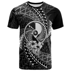 Yap Micronesian T-Shirt White - Spiral Pattern Hibiscus