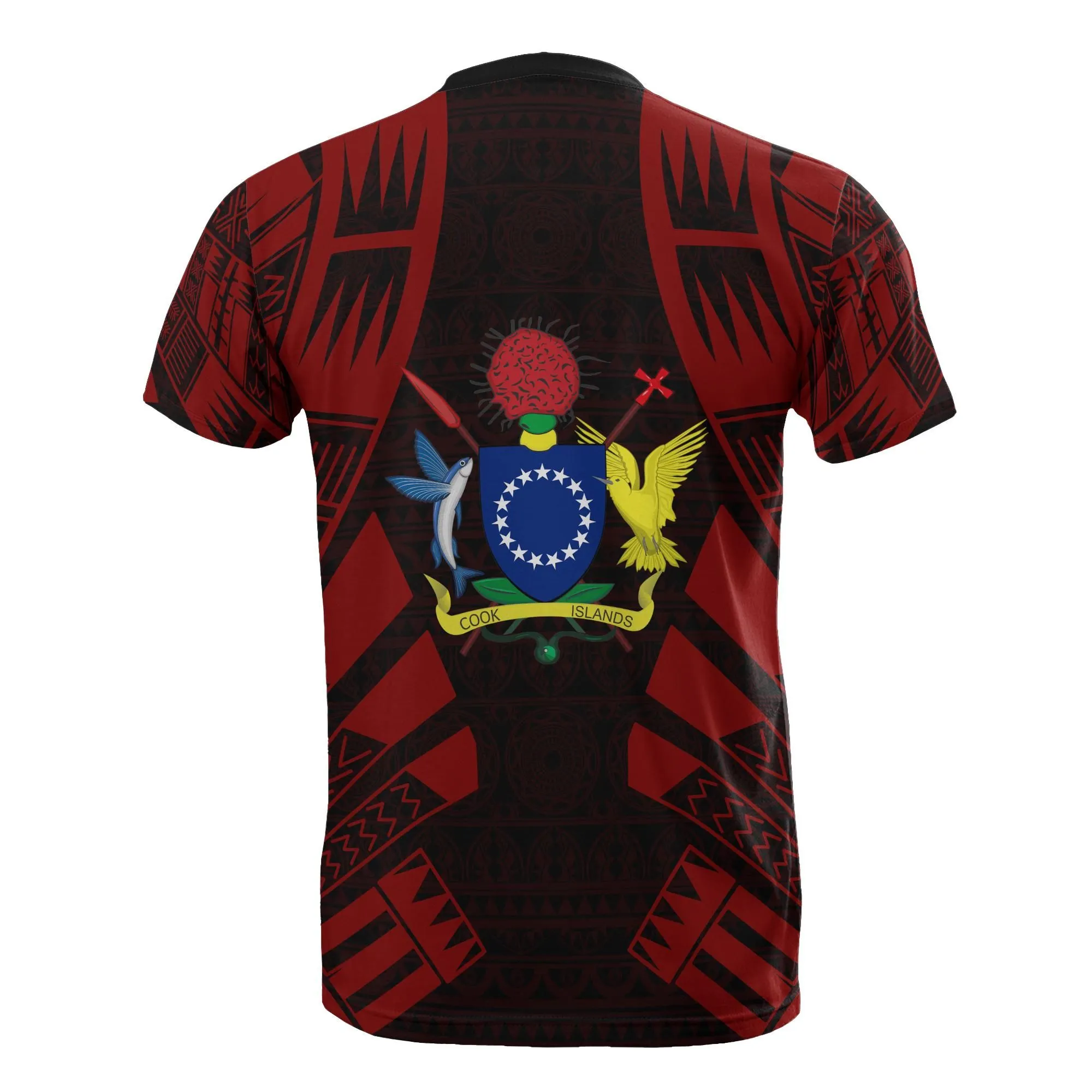 Cook Islands T Shirt - Cook Islands Coat Of Arms Polynesian Tattoo Red Style