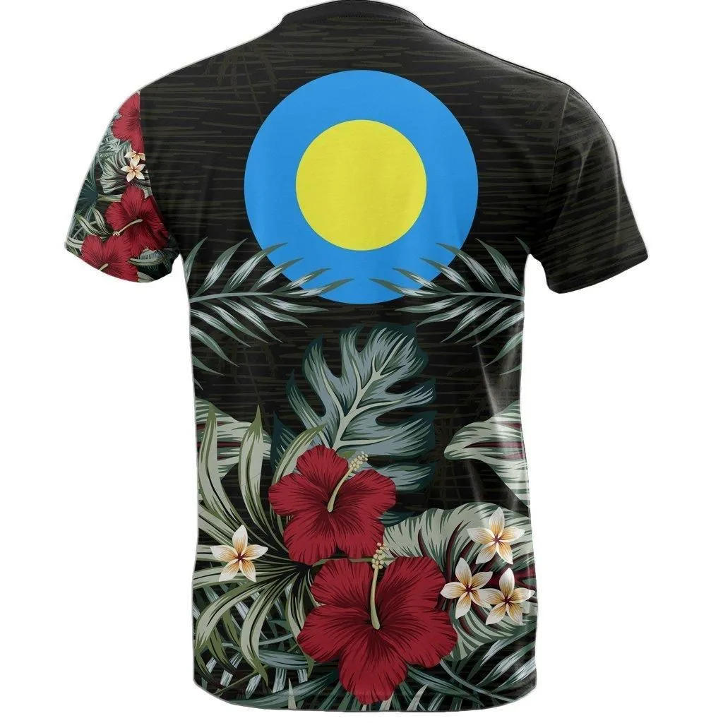 Palau T shirt - Palau Flag Hibiscus Palm Leaves