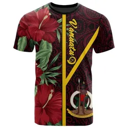 Vanuatu Polynesian T shirt - Tropical Flowers With Seal