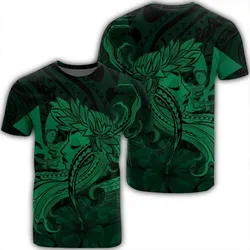 Hawaiian Map Hula Girl Hibiscus Kanaka Polynesian T-Shirt - Green - AH