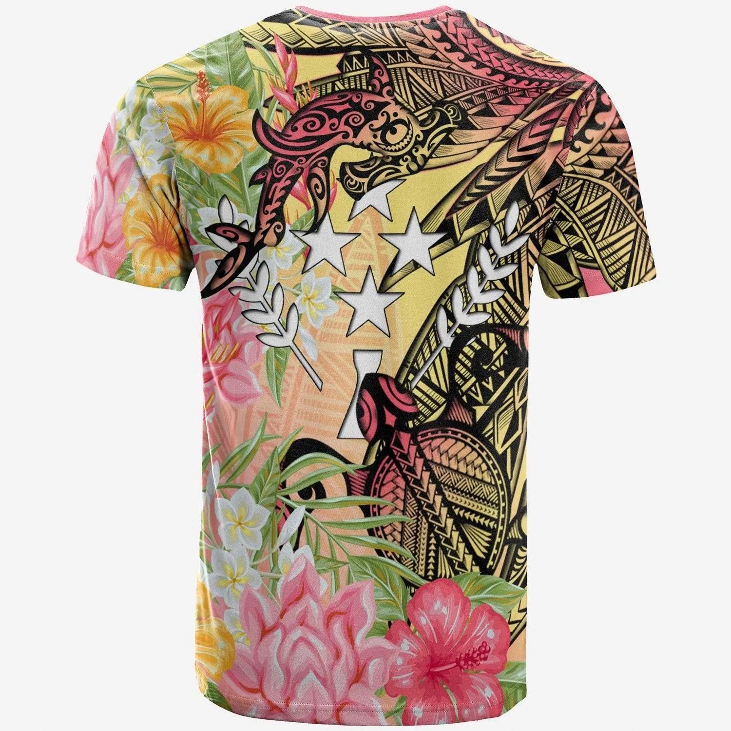 Kosrae State T-Shirt - Flowers Tropical With Sea Animals