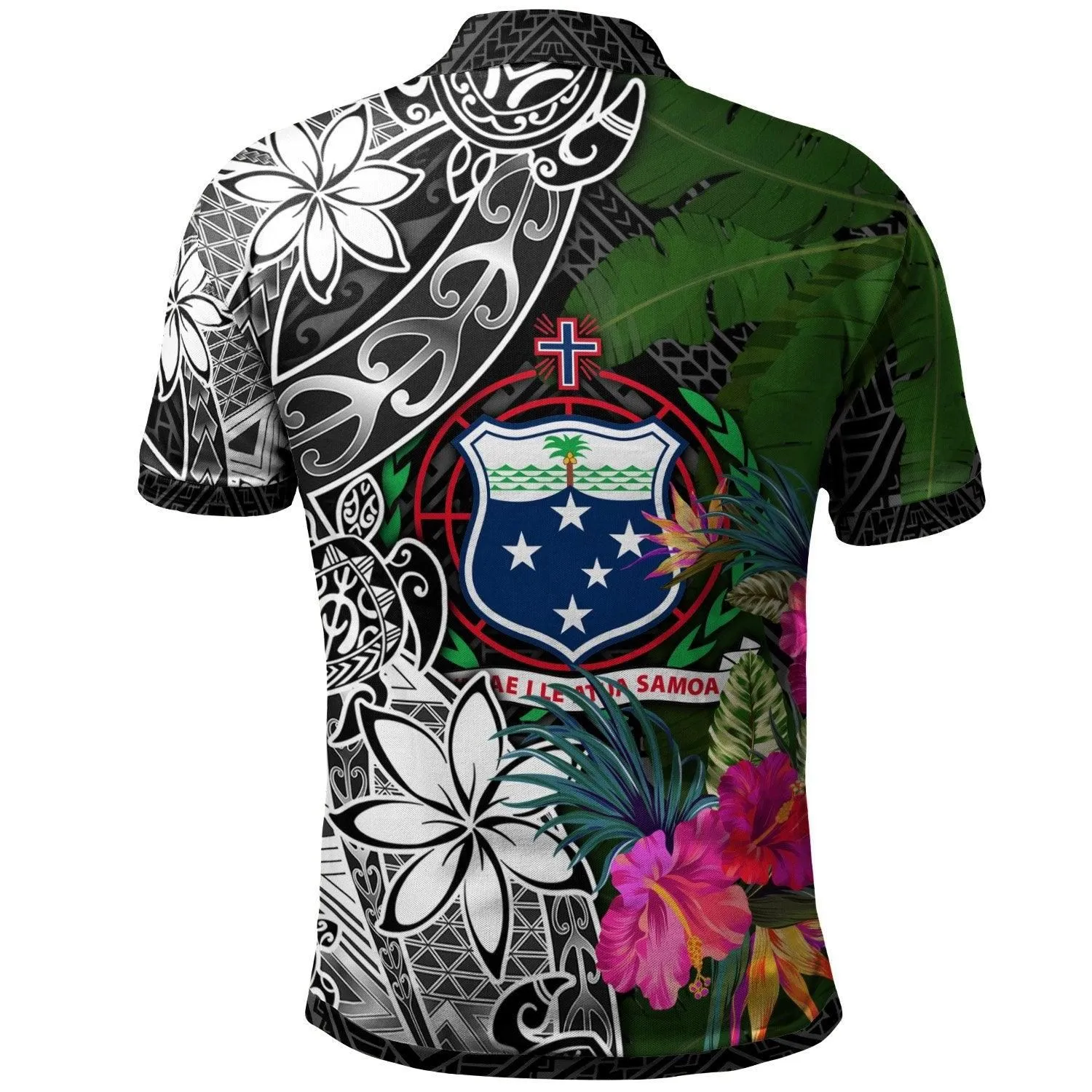 Samoa Polo Shirt - Turtle Plumeria Banana Leaf