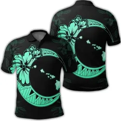 Alohawaii Shirt - Hawaiian Map Hibiscus Turtle Polynesian Moon Polo Shirt Turquoise - AH - JR