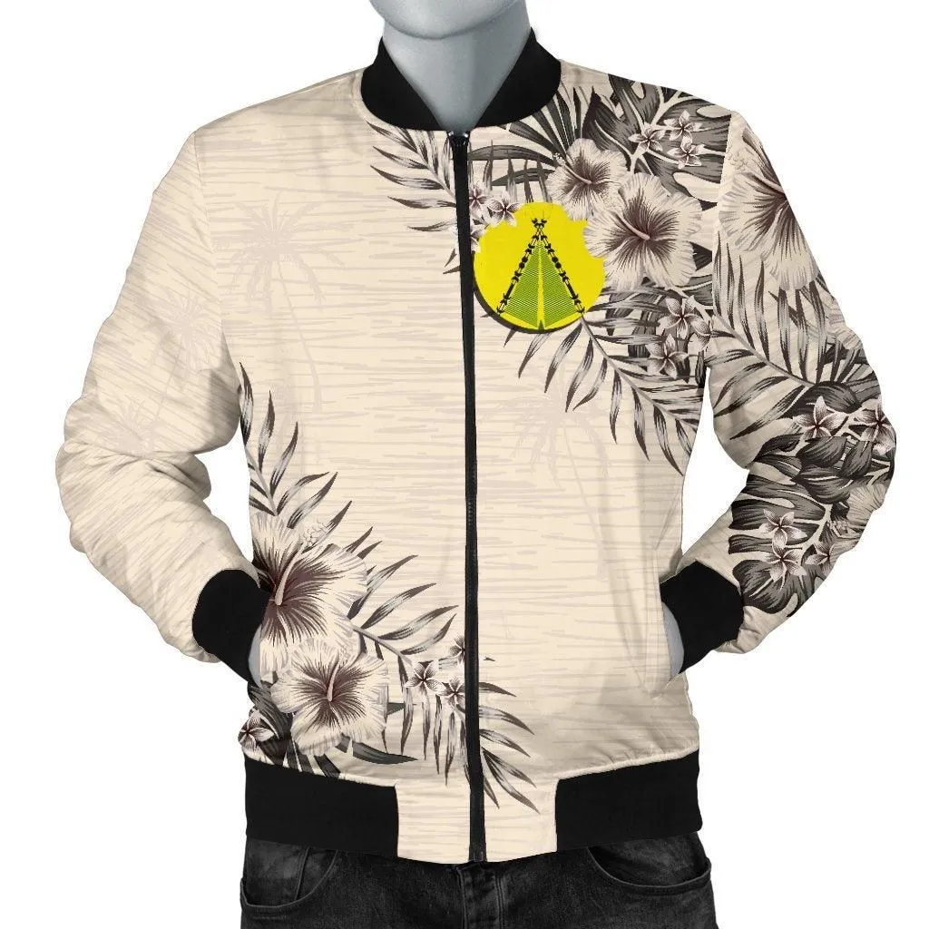 (Sivage) Wallis and Futuna Mens Bomber Jacket - The Beige Hibiscus