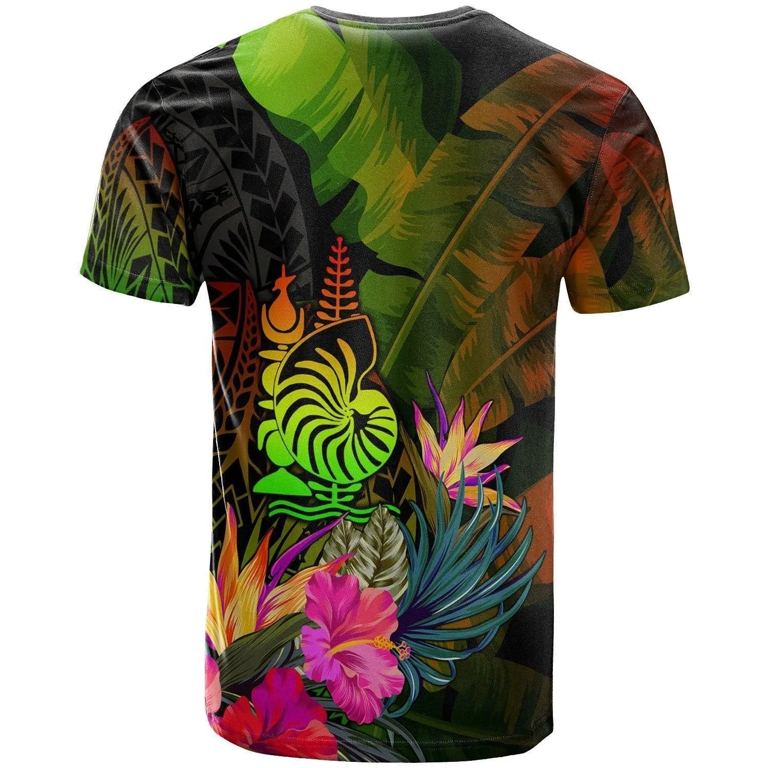 New Caledonia Polynesian T shirt - Hibiscus and Banana Leaves