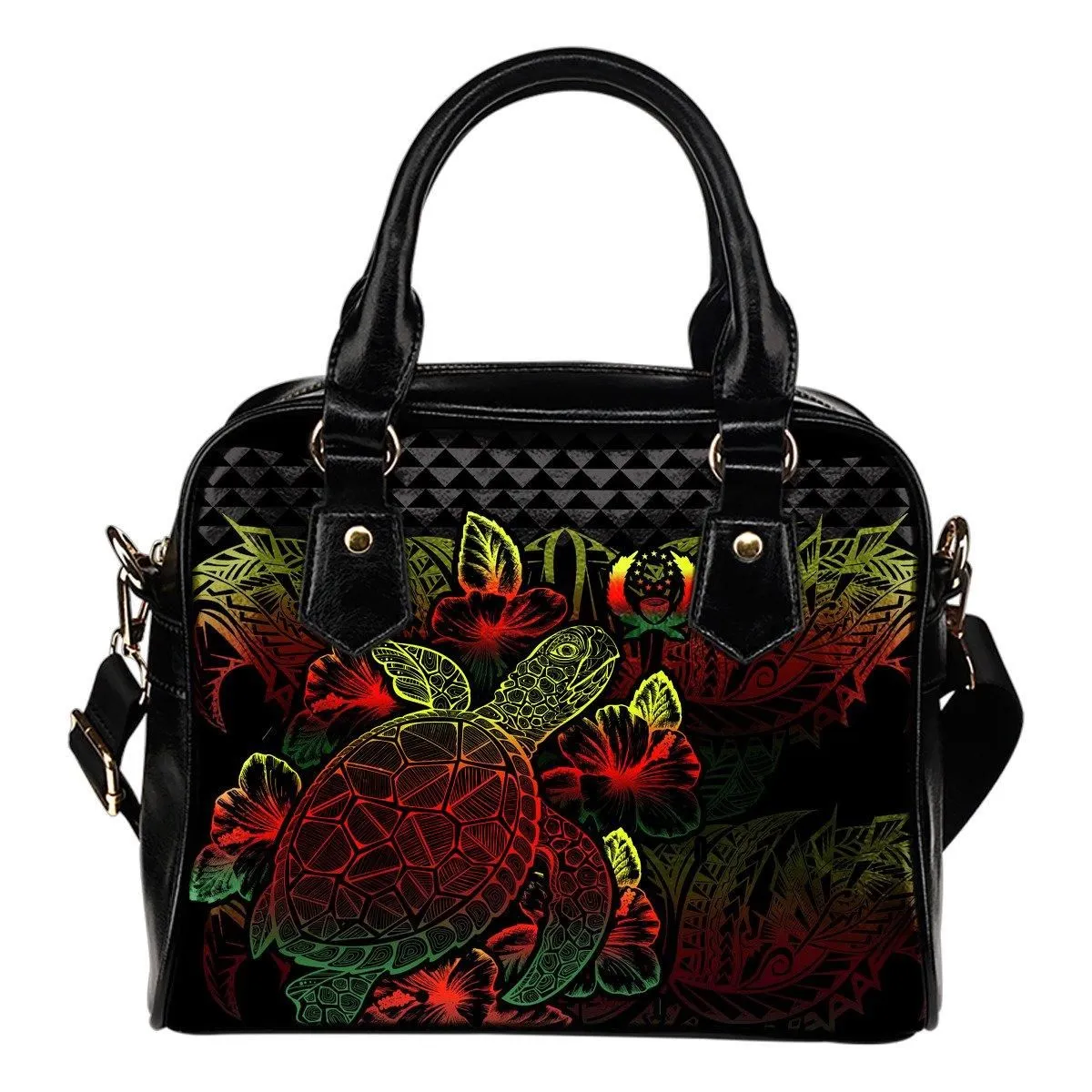 Pohnpei Polynesian Shoulder Handbag Turtle Hibiscus Reggae