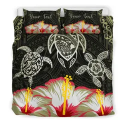 FamilyGater Home Set - Hawaii Map Turtle Hibiscus Polynesian Luxury Personalized Bedding Set - Honu Ohana - Green - AH - J6