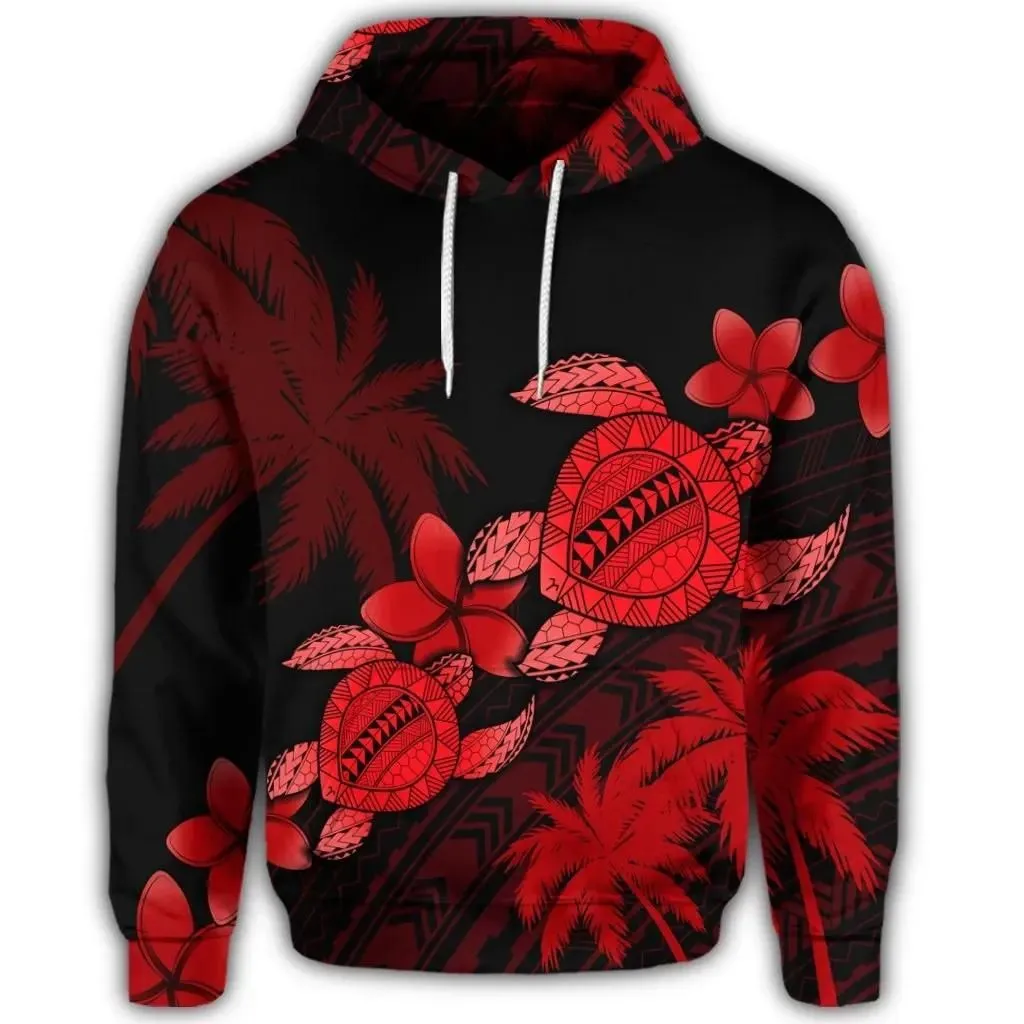 Alohawaii Hoodie - Hawaiian Turtle Plumeria Coconut Tree Polynesian Hoodie - Red - AH - J4R