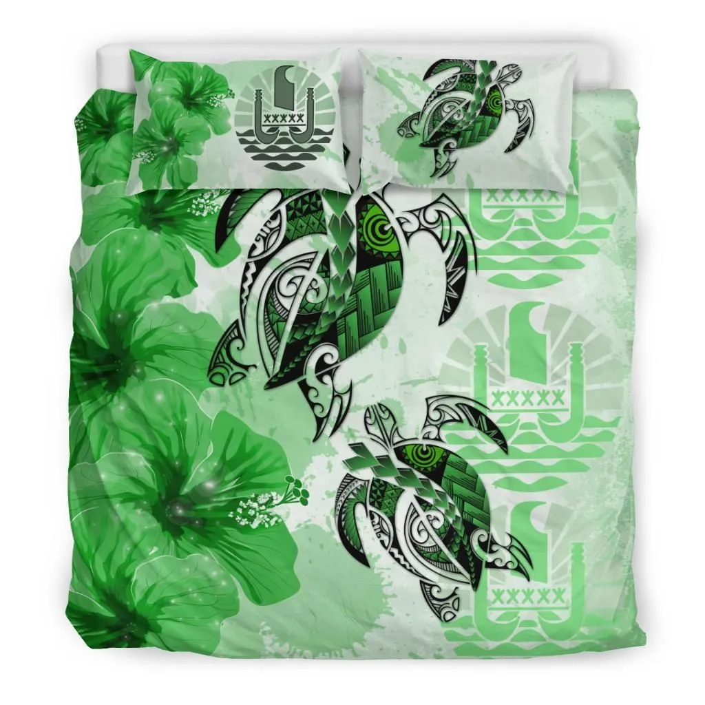Polynesian Tahiti Polynesia Turtle Hibiscus Green A Bedding Set Camliuz