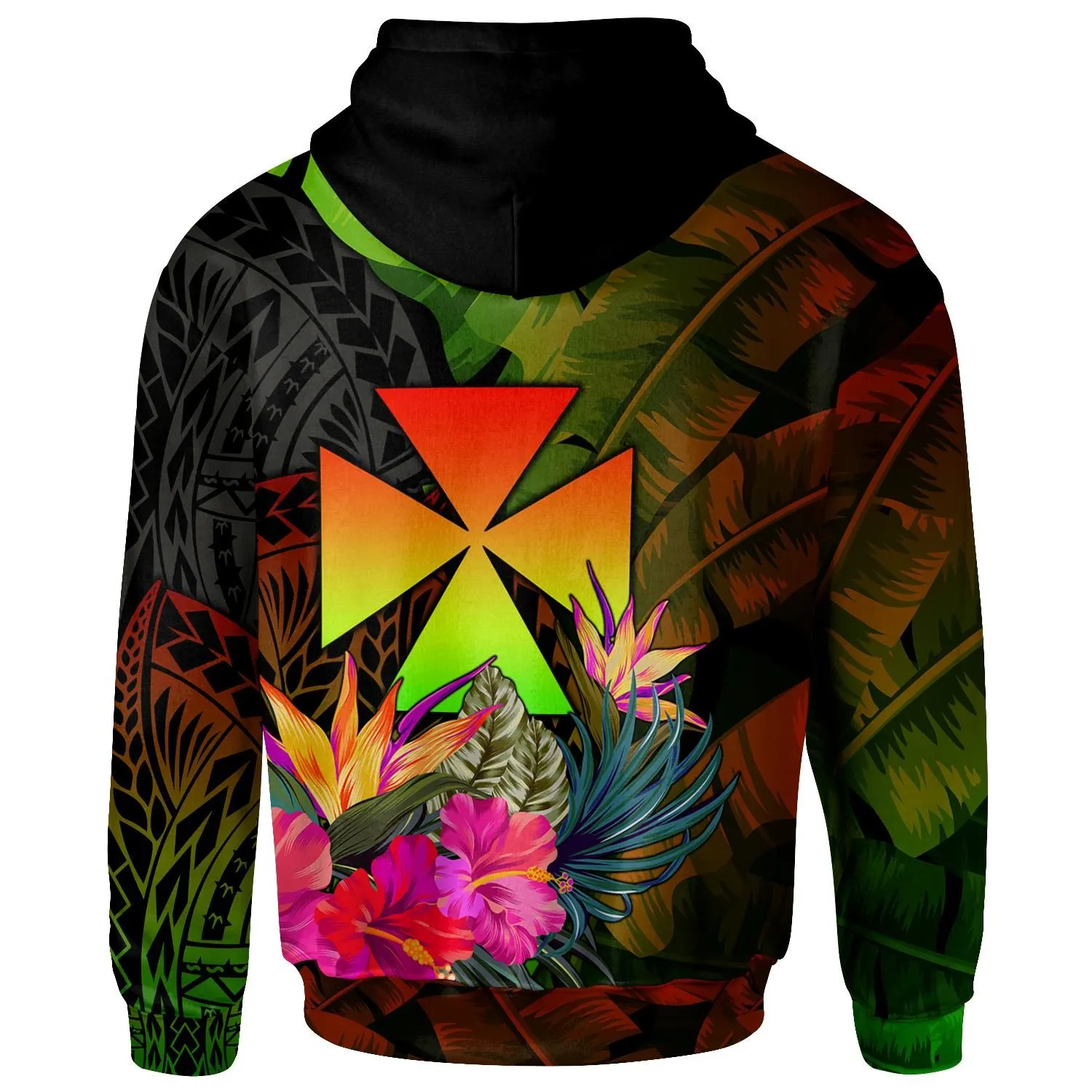 Wallis and Futuna Polynesian Personalised Hoodie - Hibiscus and Banana Leaves