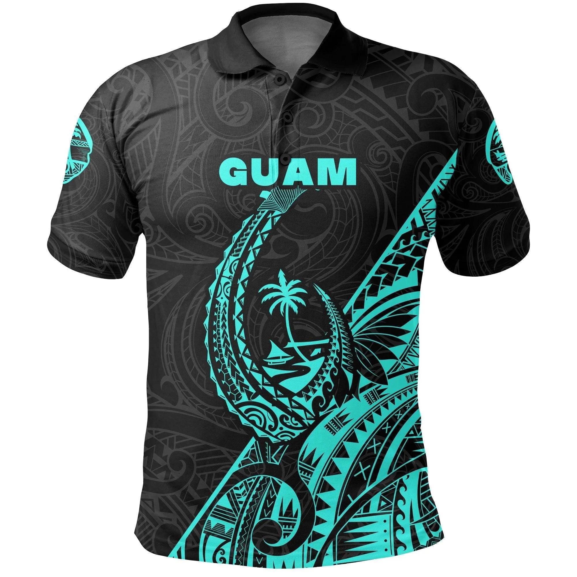 (Custom Personalised) Guam Rugby Polo Shirt Polynesian Patterns Style - Turquoise LT16