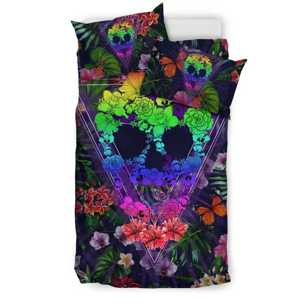 Alohawaii Home Set - Hawaiian Skull Tropical Hibiscus Plumeria Flower Polynesian Bedding Set - AH - J5