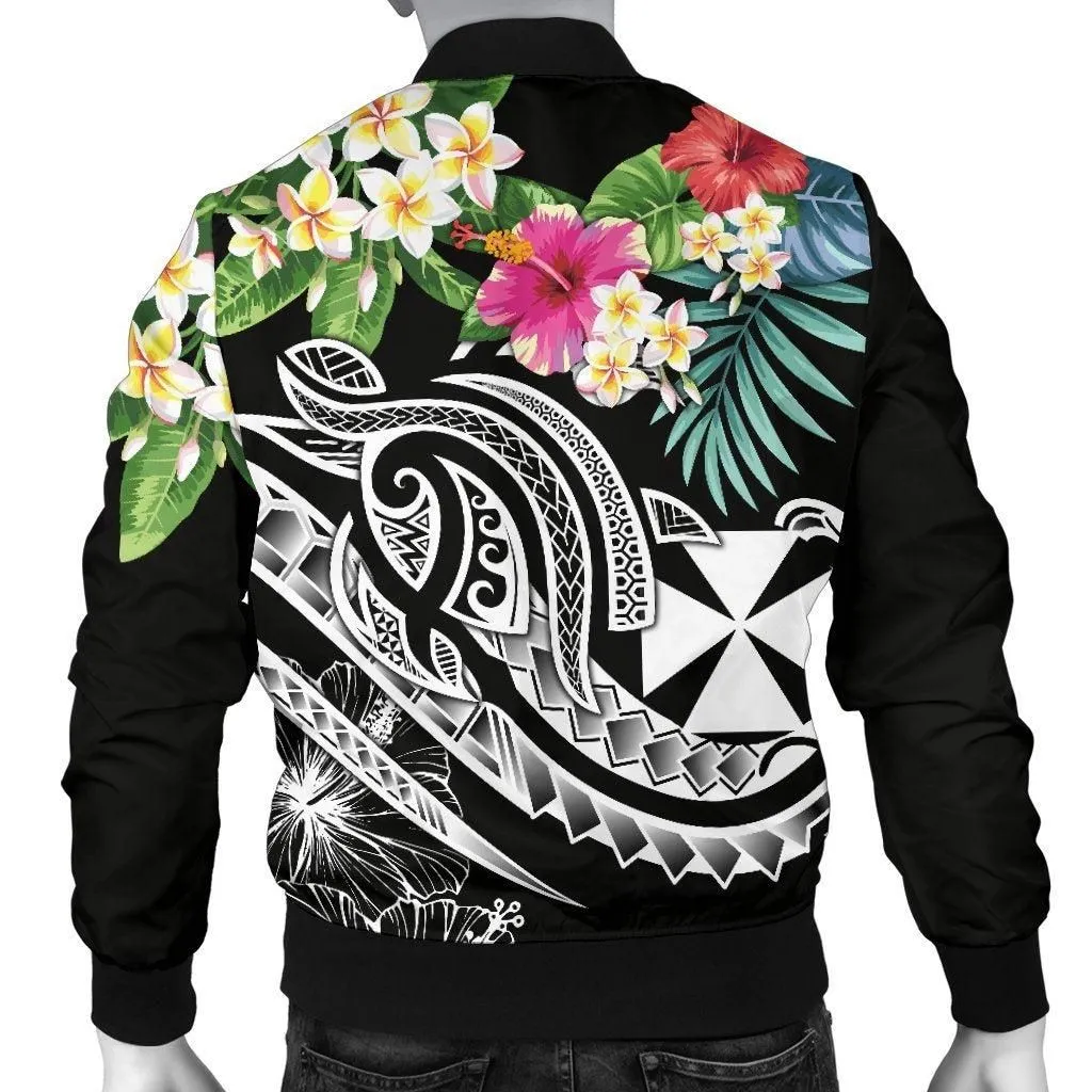 Wallis and Futuna Polynesian Mens Bomber Jacket - Summer Plumeria Black