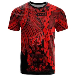 Fiji Polynesian T-Shirt - Tribal Wave Tattoo Red - BN12