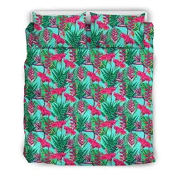 Alohawaii Home Set - Hawaiian Tropical Strelitzia Heliconias Hibiscus Blue Background Polynesian Bedding Set - AH - J7