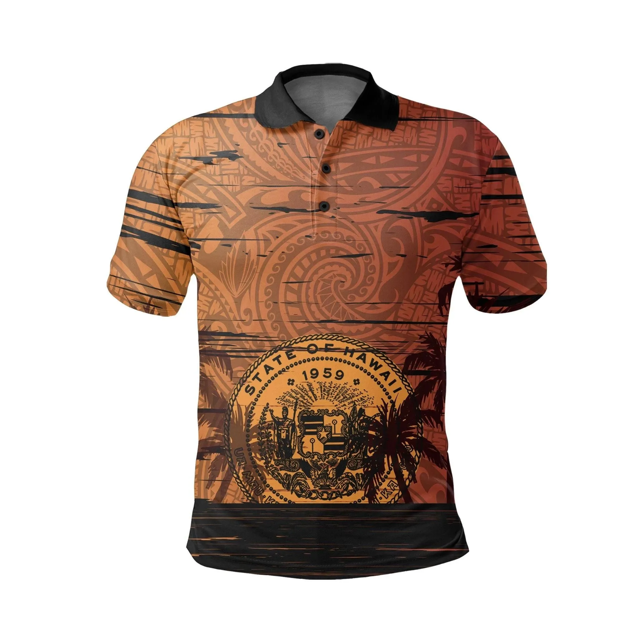 Hawaii Sunset Coat Of arm Polynesian Polo Shirt - AH J4