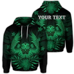 (Personalised) Hawaiian Owl Hibiscus Plumeria Polynesian Hoodie - Green