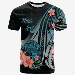 Nauru Personalised Custom T-Shirt - Turquoise Polynesian Hibiscus Pattern Style