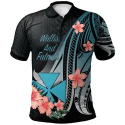 Wallis and Futuna Polo Shirt - Turquoise Polynesian Hibiscus Pattern Style