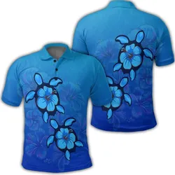 Hawaiian Blue Turtle and Hibiscus Polynesian Polo Shirt