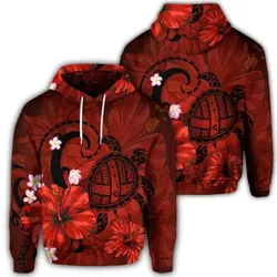 Alohawaii Hoodie - Hawaiian Map Big Turtle Hibiscus Plumeria Tribal Polynesian Hoodie - Red - AH - J6R
