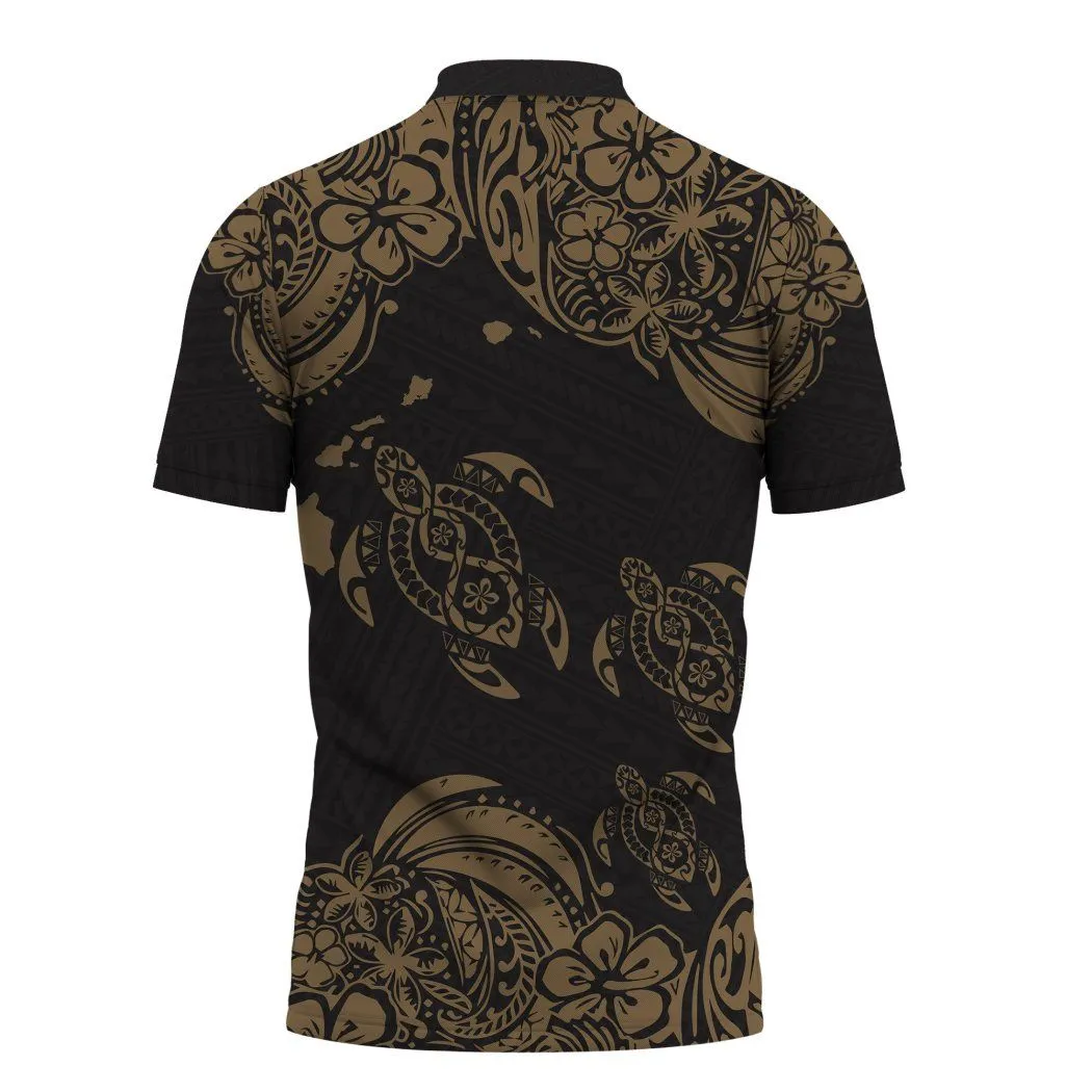 Hawaii Polynesian Gold Sea Turtle Tattoo Cultural Polo Shirt All Over Print