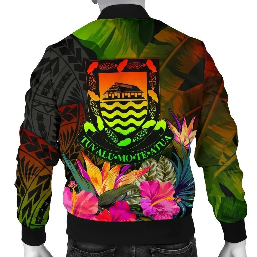 FamilyGaterJacket - Bomber Jacket Tuvalu Polynesian Personalised - Hibiscus and Banana Leaves - BN15