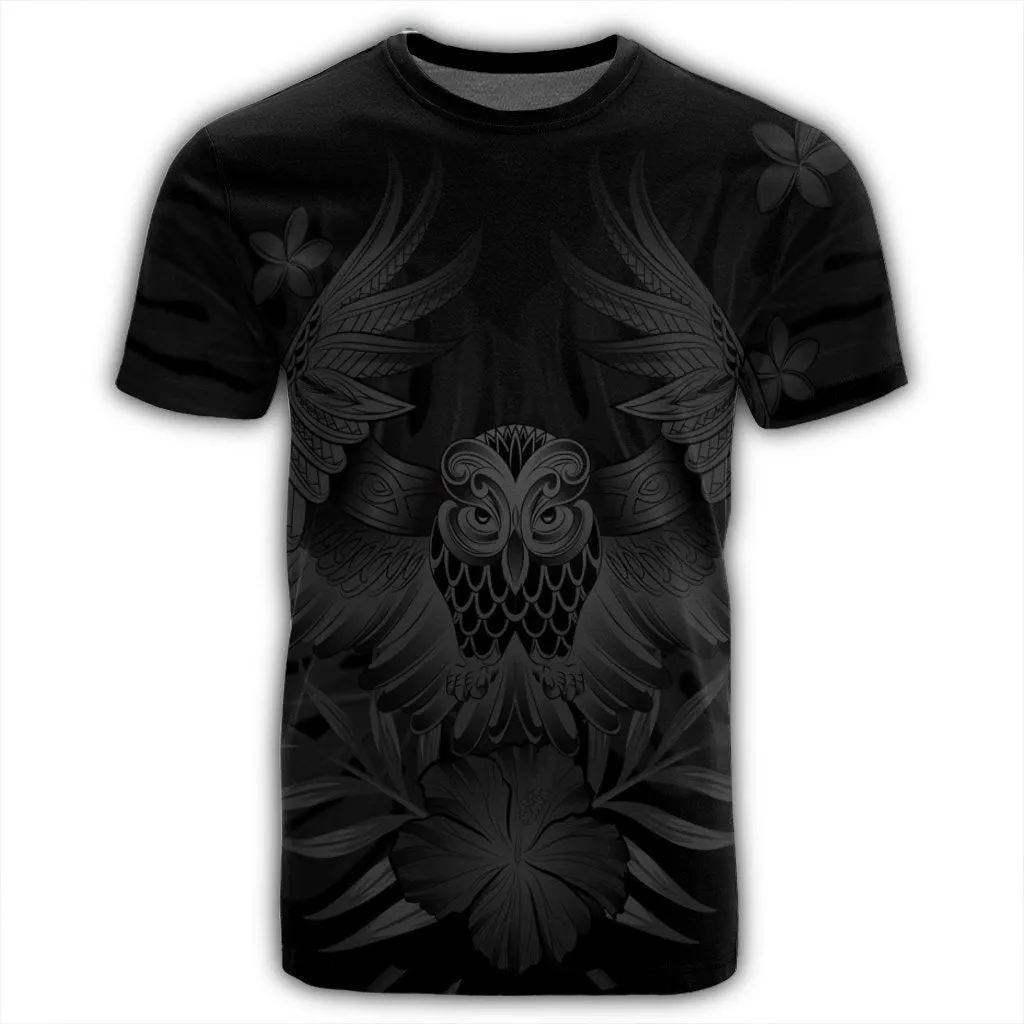 Hawaiian Owl Hibiscus Plumeria Polynesian T-Shirt - Gray - AH