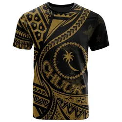 Chuuk State T-Shirt - Plumeria Flowers Gold Version