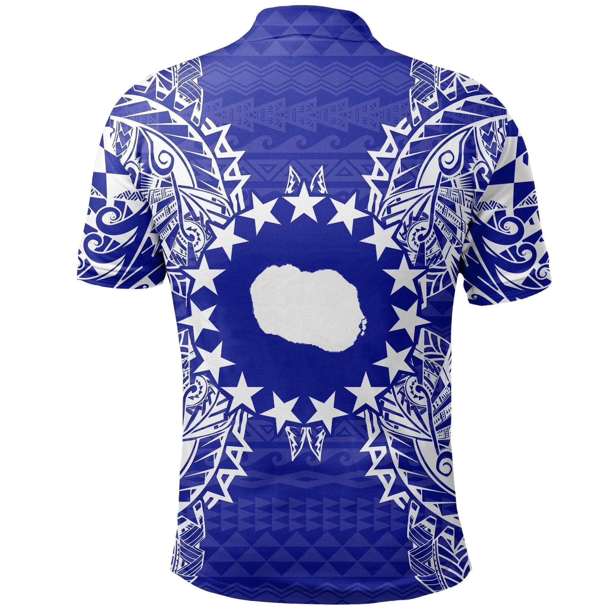 Cook Islands Polo Shirt - Cook Islands Flag Map Polynesian Tattoo Blue