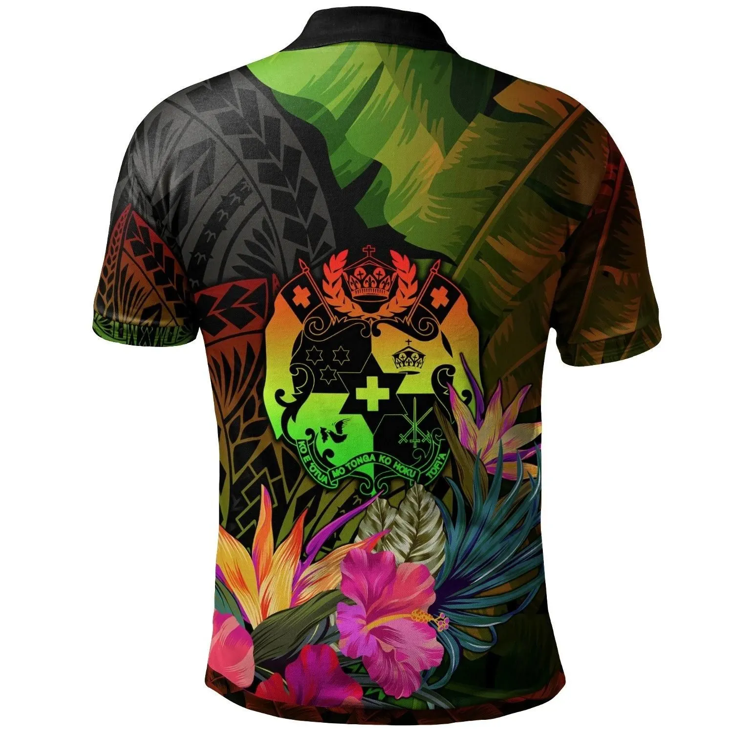 Tonga Polynesian Polo -  Hibiscus and Banana Leaves - BN15