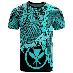 Hawaii Polynesian Custom Personalised T-Shirt - Tribal Wave Tattoo Neon Blue