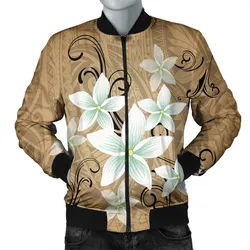 Hawaiian Plumeria Polynesian Bomber Jacket - Gold - AH