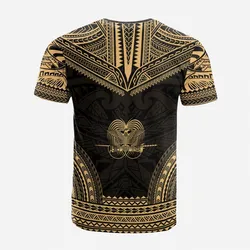 Papua New Guinea Custom Personalised T shirt - Papua New Guinea Coat Of Arms Polynesian Chief Tattoo Gold Version