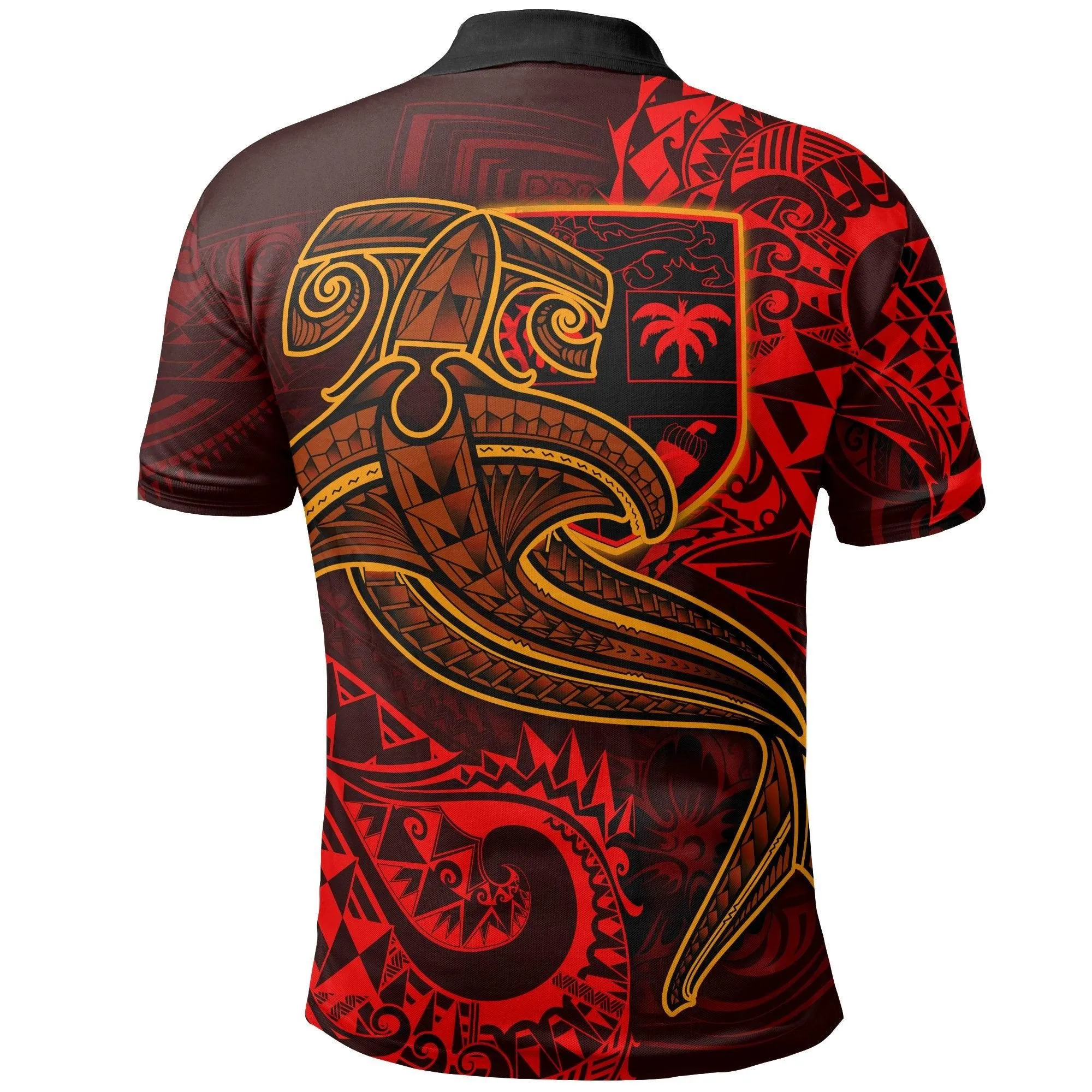 Fiji Polo Shirt  - Red Shark Polynesian Tattoo