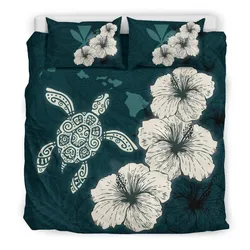 FamilyGater Bedding Set - Cover and Pillow Cases Hawaiian Hibiscus Turtle Polynesian - Maps Style Green A10