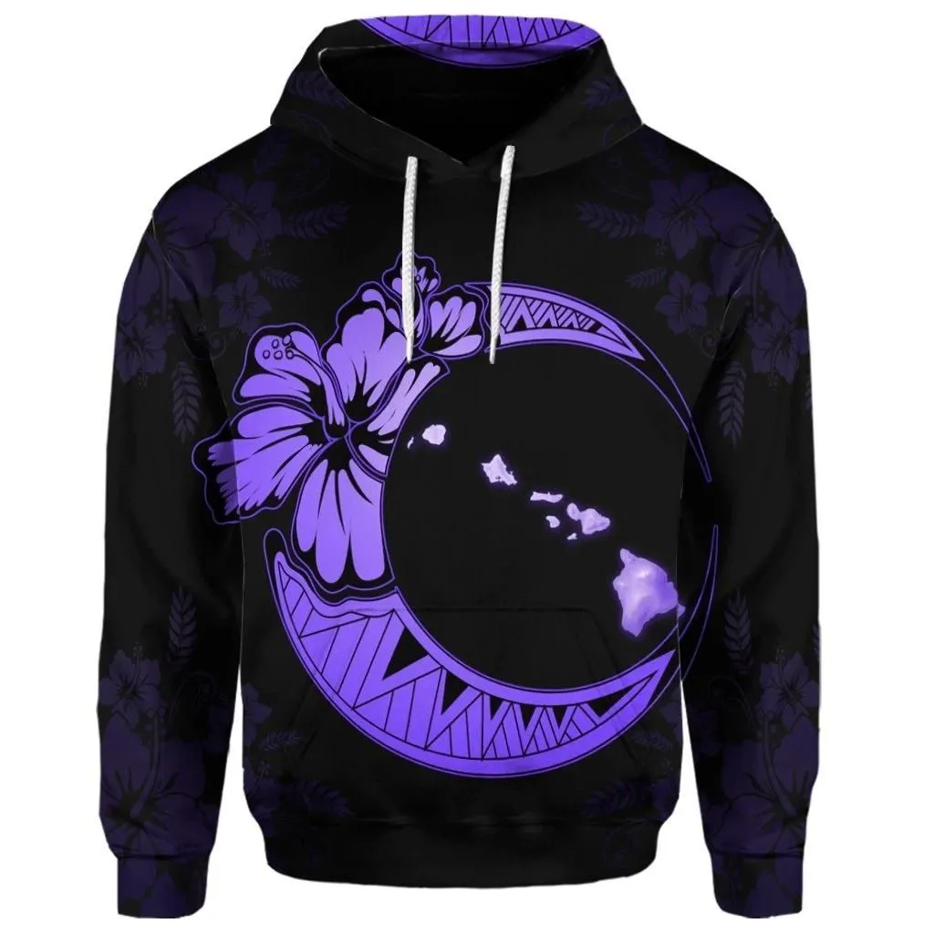 Alohawaii Hoodie - (Personalised) Hawaiian Map Hibiscus Turtle Polynesian Moon Hoodie Purple - AH - JR
