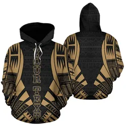 Poly All Over Custom Personalised Hoodie - Polynesian Tattoo Gold Style