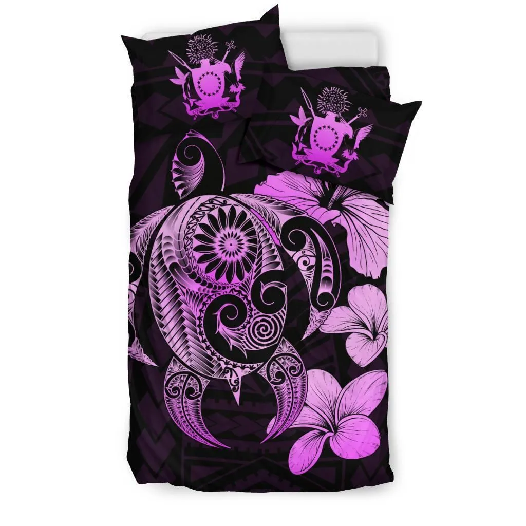 FamilyGater Bedding Set - Cover and Pillow Cases Cook Islands Hibiscus Plumeria Mix Polynesian Pink Turtle - J1
