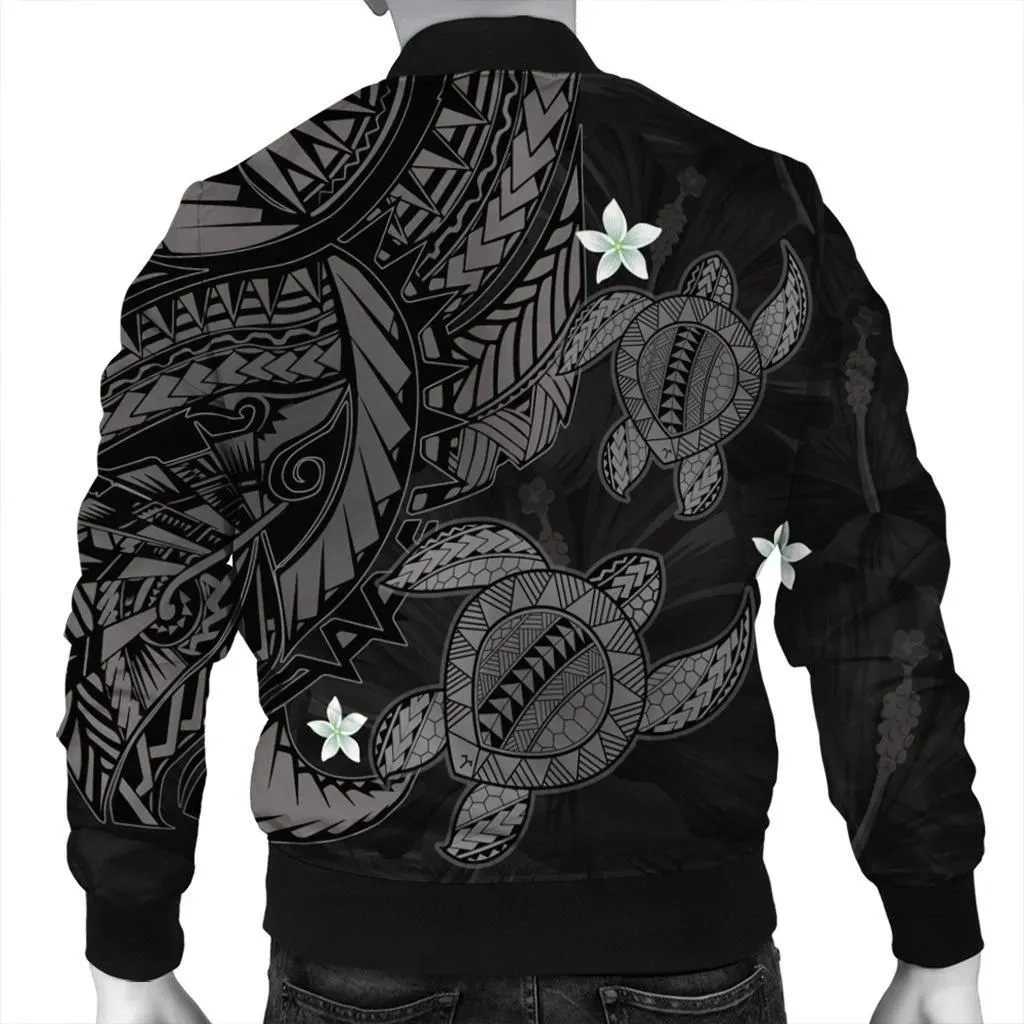 FamilyGater Jacket - Hawaii Polynesian Turtle Hibiscus Bomber Jacket - Gray - AH - J4R