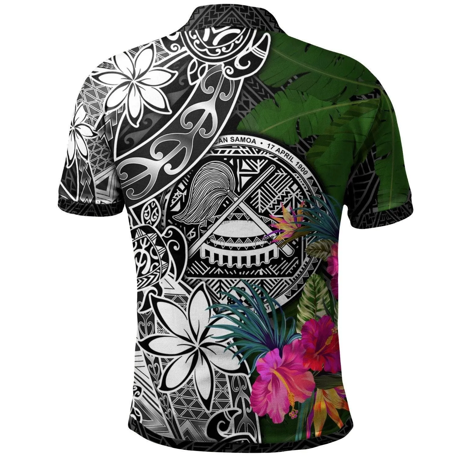 American Samoa Polo Shirt - Turtle Plumeria Banana Leaf