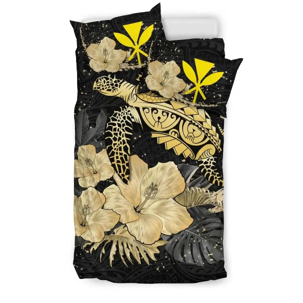 FamilyGater Bedding Set - Cover and Pillow Cases Kanaka Maoli (Hawaiian) - Turtle Hibiscus Gold Special A24